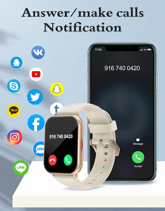 RUIMEN Smart Watches for Women Men (Answer/Make Calls, 2 Bands Included)
