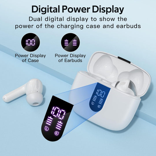 TAGRY Bluetooth Headphones True Wireless Earbuds 60H Playback LED Power Display Earphones with Wireless Charging Case