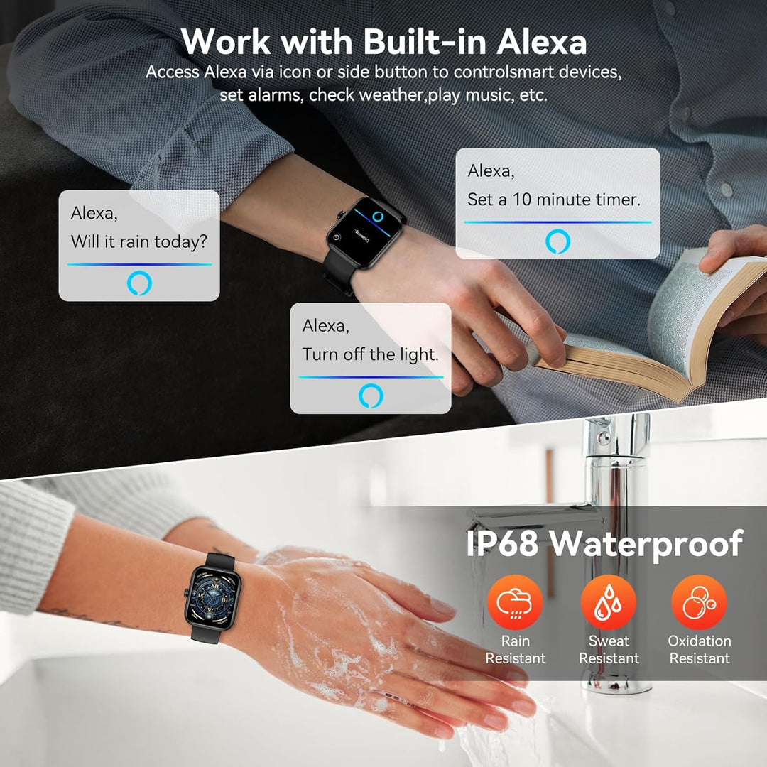 ‌Smart Watch with Alexa Built-in, 1.83" HD Touchscreen, Bluetooth Calling, Fitness Tracker