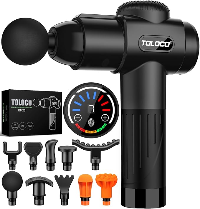 Massage Gun, Deep Tissue Back Massage for Athletes for Pain Relief, Percussion Massager with 10 Massages Heads & Silent Brushless Motor
