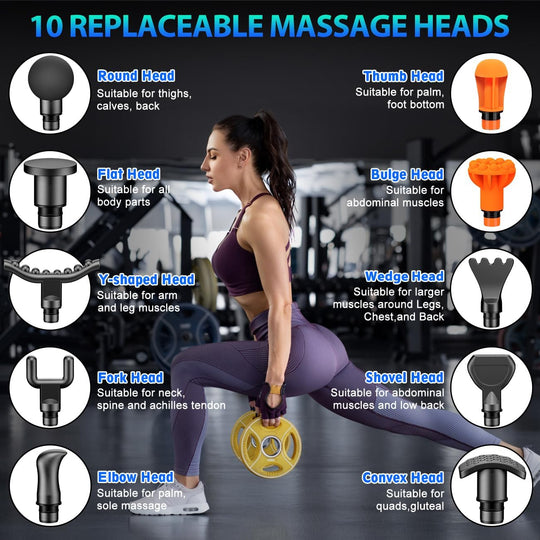 Massage Gun, Deep Tissue Back Massage for Athletes for Pain Relief, Percussion Massager with 10 Massages Heads & Silent Brushless Motor