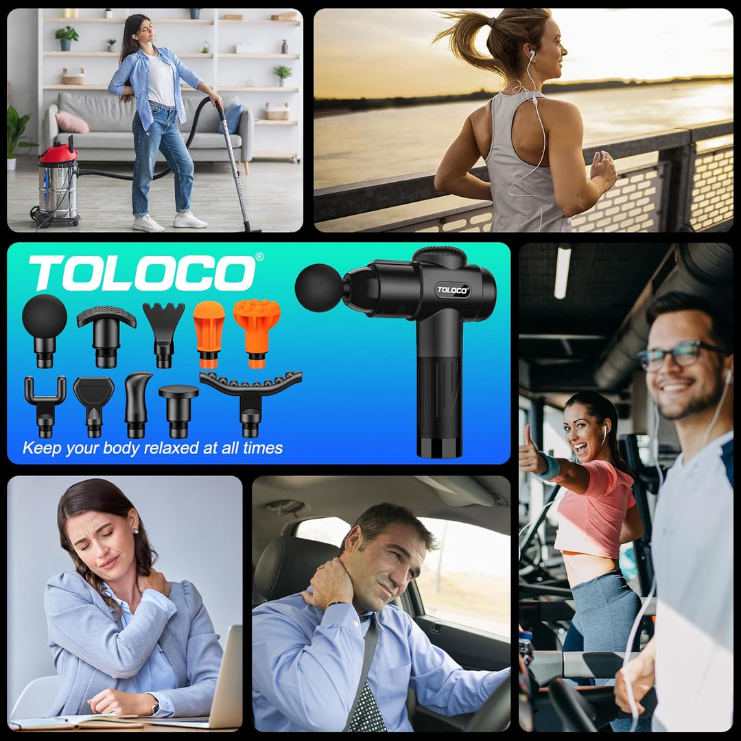 Massage Gun, Deep Tissue Back Massage for Athletes for Pain Relief, Percussion Massager with 10 Massages Heads & Silent Brushless Motor